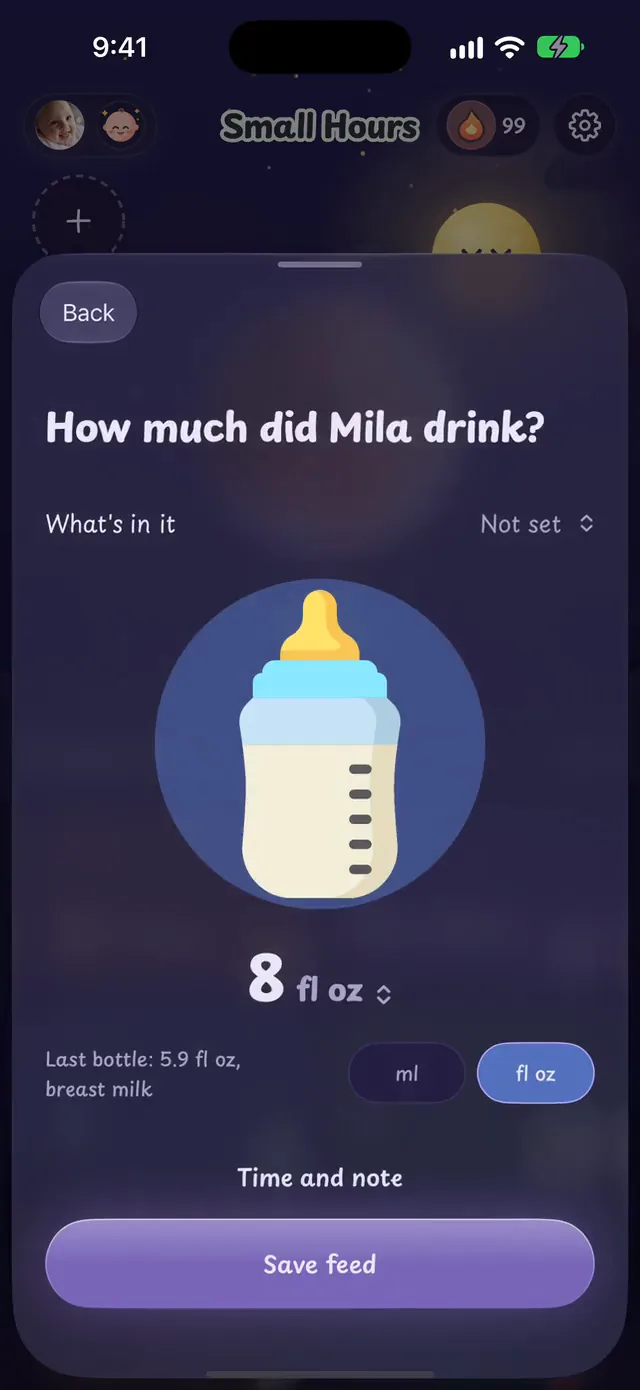 The bottle screen in Small Hours.